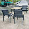 Modern Outdoor Dining Furniture Aluminum Frame Dining Chair with Wood Armrest 4+1 Patio Dining Set for Hotel Garden Restaurant
