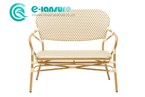 Retro Style Outdoor Garden Furniture Aluminum Frame Bench Chair PE Rattan Long Sofa Chair Patio Bistro Bench for Hotel Resort Restaurant