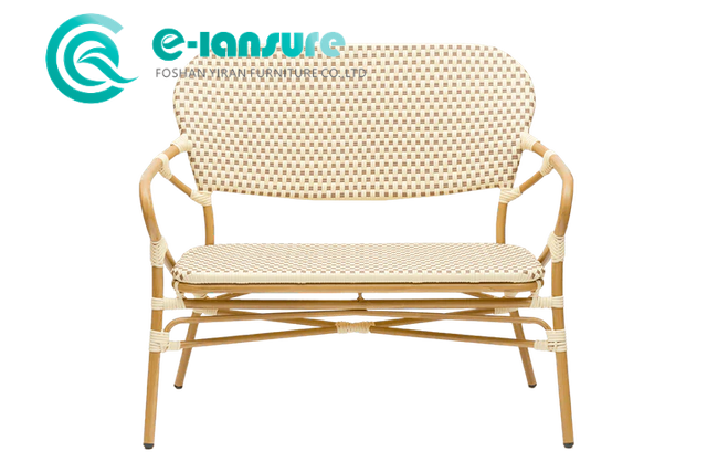 Retro Style Outdoor Garden Furniture Aluminum Frame Bench Chair PE Rattan Long Sofa Chair Patio Bistro Bench for Hotel Resort Restaurant