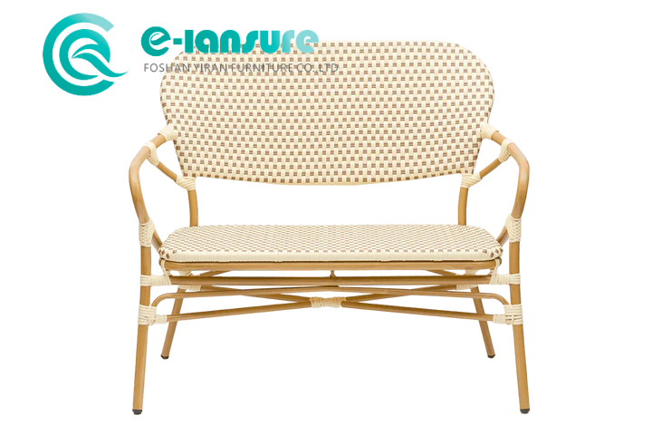 Retro Style Outdoor Garden Furniture Aluminum Frame Bench Chair PE Rattan Long Sofa Chair Patio Bistro Bench for Hotel Resort Restaurant