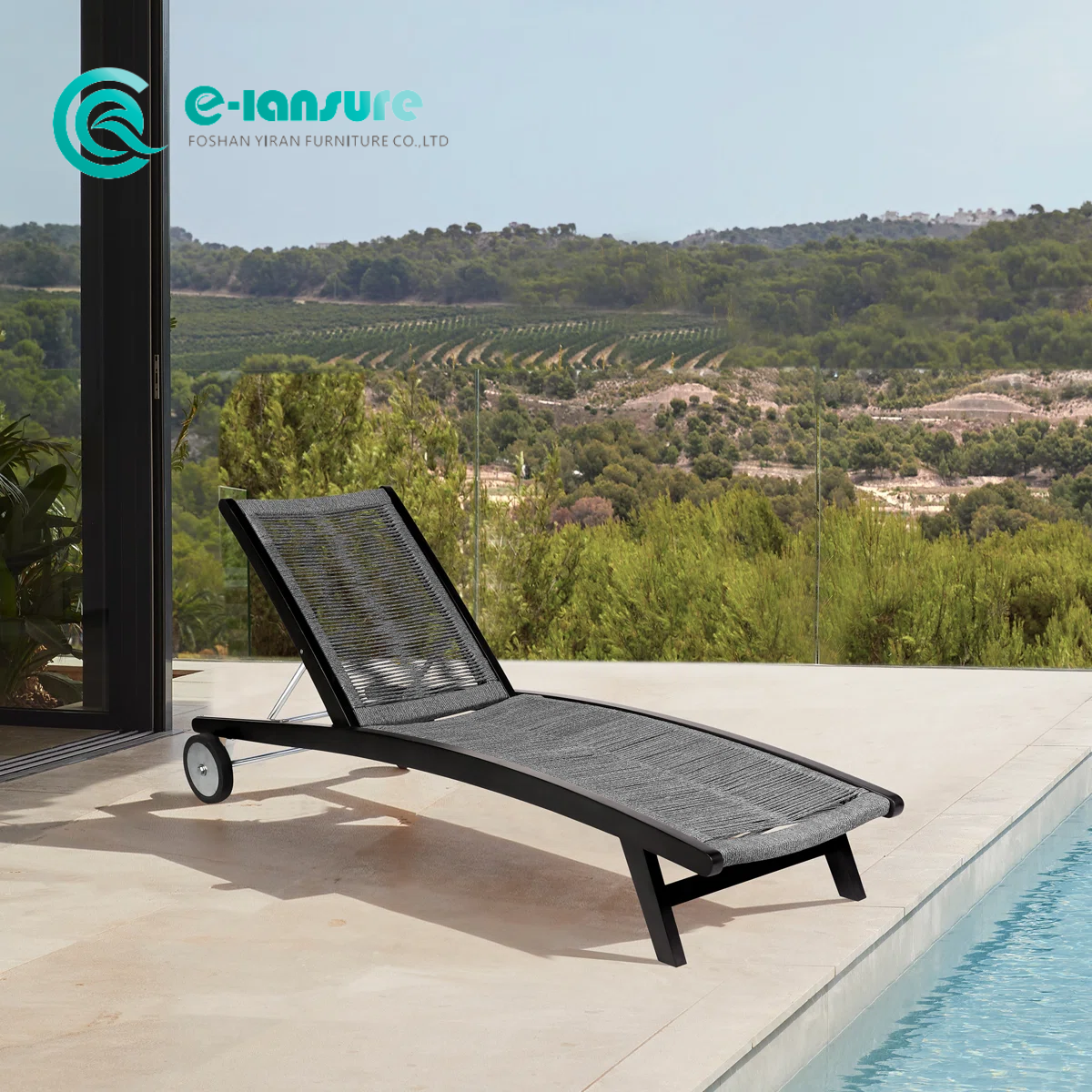 Wholesale Garden Furniture Aluminum Frame Sun Lounger Woven Rope Chaise Lounge Chair Poolside Sunbed with Wheels for Hotel Resort