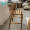 Classicial Style Outdoor Teak Wood Furniture High Quality Wooden Woven Rattan Bar Chair Garden All Weather High Bar Stool Chair for Patio Balcony
