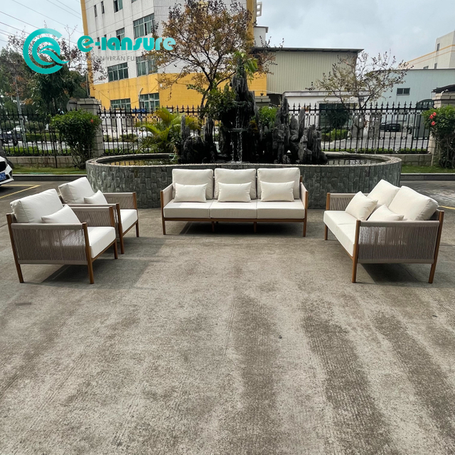 Modern Outdoor Garden Furniture Aluminum Frame Sofa With Wood Finish Leisure Combination Sofa Chair For Home Hotel Patio