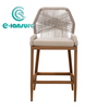 Retro Style Garden Furniture Teak Wood Frame Bar Chair Elegant Patio Rope High Bar Stool for Outdoor Restaurant 