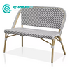 Simple Nordic Outdoor Furniture Aluminum Frame Bench Chair Stylish Blue And White PE Rattan Long Sofa Chair for Villa Garden Patio