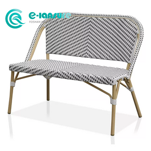 Simple Nordic Outdoor Furniture Aluminum Frame Bench Chair Stylish Blue And White PE Rattan Long Sofa Chair for Villa Garden Patio
