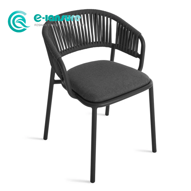 Modern Outdoor Dining Furniture Aluminum Frame Garden Chair Woven Rope Dining Chair With All Weather Fabric for Villa Hotel Courtyard