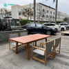Retro Style Outdoor Dining Set Teak Wood Woven Rope Dining Chair With Rectangle Table