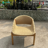 Pastoral Style Outdoor Lounge Chair Teakwood Frame Leisure Chair With Woven Rattan 
