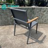 Simple Style Aluminum Outdoor Furniture All Weather Fabric Dining Chair With Wood Armrest Garden Patio Chair for Hotel Restaurant