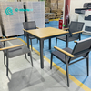 Modern Outdoor Dining Furniture Aluminum Frame Dining Chair with Wood Armrest 4+1 Patio Dining Set for Hotel Garden Restaurant