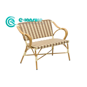 Simple Courtyard Aluminum Furniture Outdoor Long Bench Chair Woven Rattan Garden Seating Leisure Sofa Chair for Hotel Patio Bistro