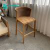 Classicial Style Outdoor Teak Wood Furniture High Quality Wooden Woven Rattan Bar Chair Garden All Weather High Bar Stool Chair for Patio Balcony