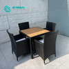 Retro Style Outdoor Dining Furniture Aluminum Frame Dining Chair with Woven Rattan Garden Dining Table with Teakwood Tabletop for Villa Restaurant
