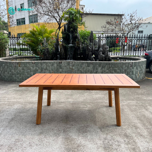 Outdoor Teak Wood Rectangle Dining Table Durable Dining Table With Woven Rope Chair