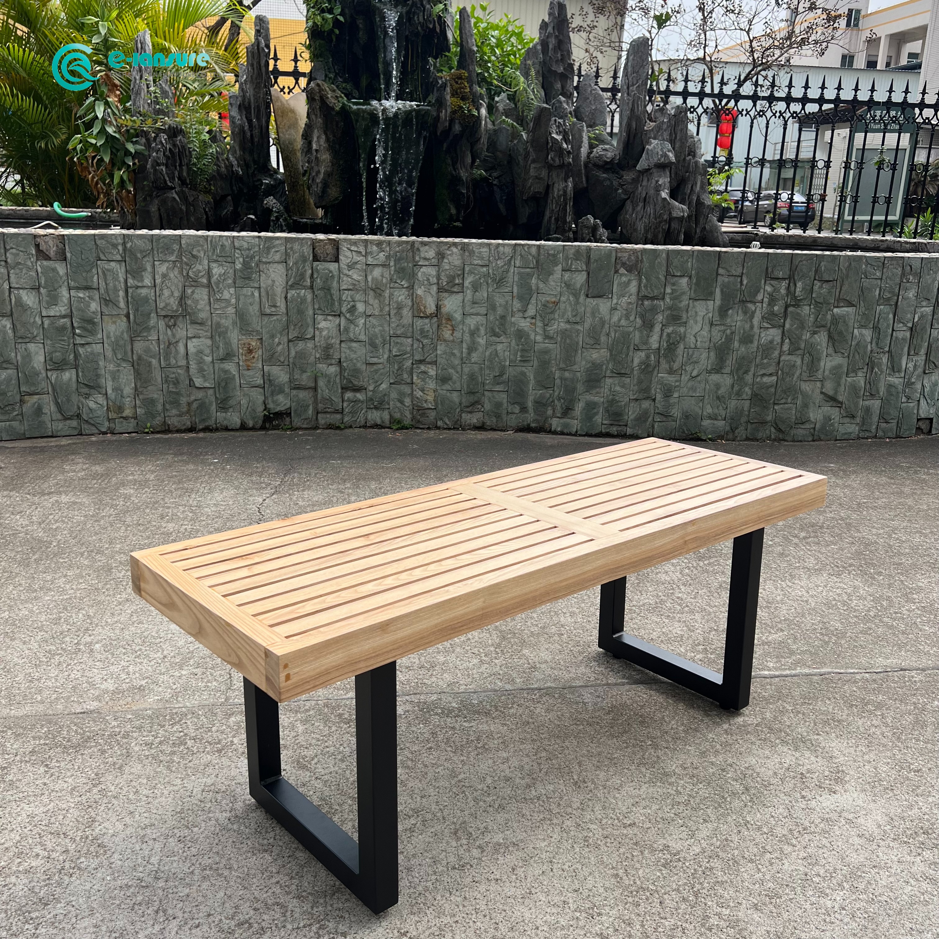 Garden Furniture Aluminum Base And Quality Wood Long Bench Chair For Patio Courtyard