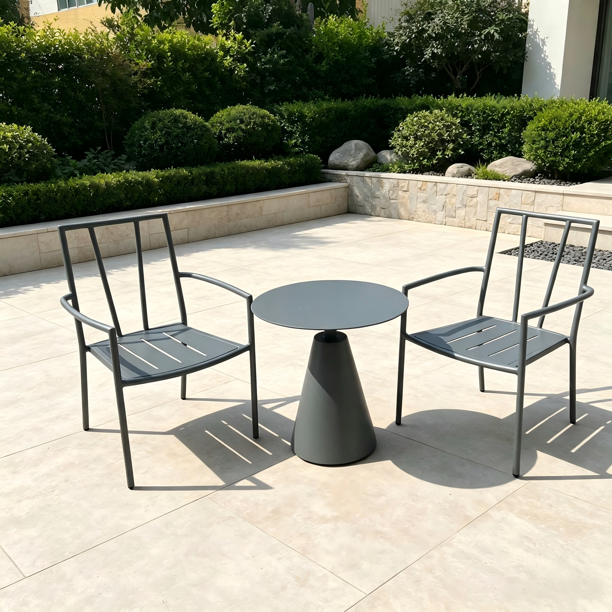 Minimalist Garden Furniture Aluminum Frame Dining Chair With Round Coffee Table Outdoor Dining Set for Home Hotel Balcony