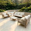 Furnitur Taman Luar Ruangan Modern Sofa Bingkai Aluminium Dengan Set Sofa Kombinasi Santai Selesai Kayu