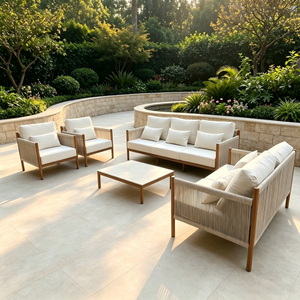 Modern Outdoor Garden Furniture Aluminum Frame Sofa With Wood Finish Leisure Combination Sofa Set