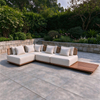 Classical Outdoor Aluminum Frame Teak Wood Base Sectional Sofa Set With Woven Rattan Backrest