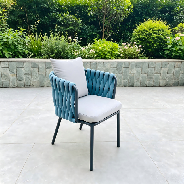 Elegant Garden Dining Furniture Aluminum Frame Dining Chair Woven Rope Patio Chair With Waterproof Cushion For Villa Courtyard