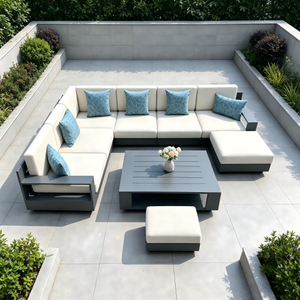 Practical Outdoor Furniture Aluminum Frame Sectional Sofa With Ottoman Set Garden L Shape Sofa And Coffee Table For Villa Courtyard