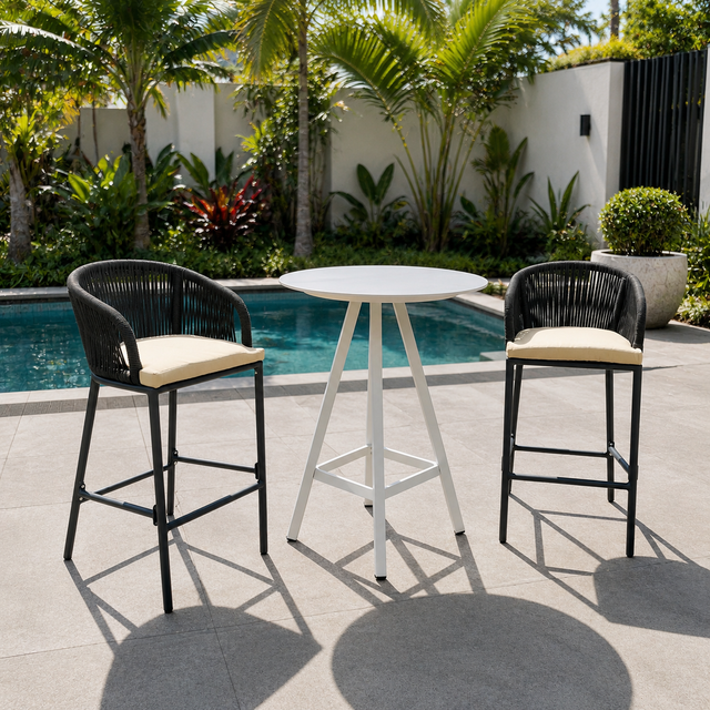 Modernong Hardin Furniture Aluminum Frame Woven Rope Bar Chair Black Bar Stool Set para sa Patio