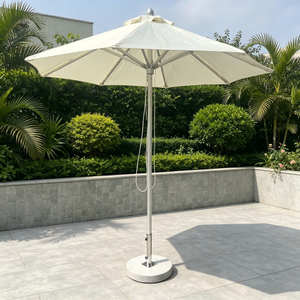 Minimalist Garden Furniture Poolside Umbrella Quality Aluminum Frame Sliver White Patio Parasol With Marble Base