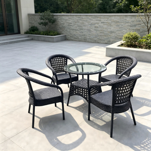 Outdoor Garden Aluminum Frame Dining Chair With Table Rattan 4+1 Dining Set for Hotel Patio