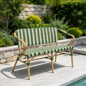 Classic Outdoor Furniture Aluminum Frame Bench Chair Patio Woven Rattan Leisure Sofa Chair with Armrest for Home Hotel Restaurant Bistro