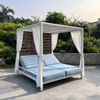 Modern Outdoor Daybed Furniture Aluminum Frame Poolside Sunbed with White Curtain Water Resistant Lounge Bed for Villa Resort