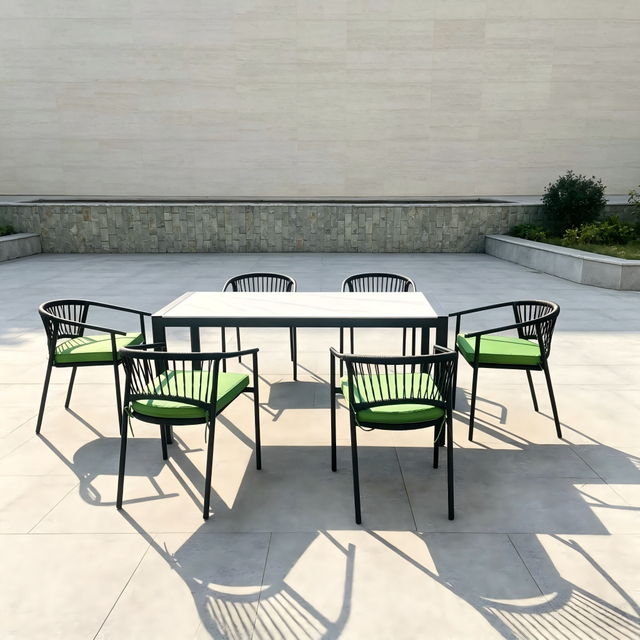 Contemporary Outdoor Garden Furniture Aluminum Frame Patio Chair Black Rope Dining Chair For Hotel Restaurant