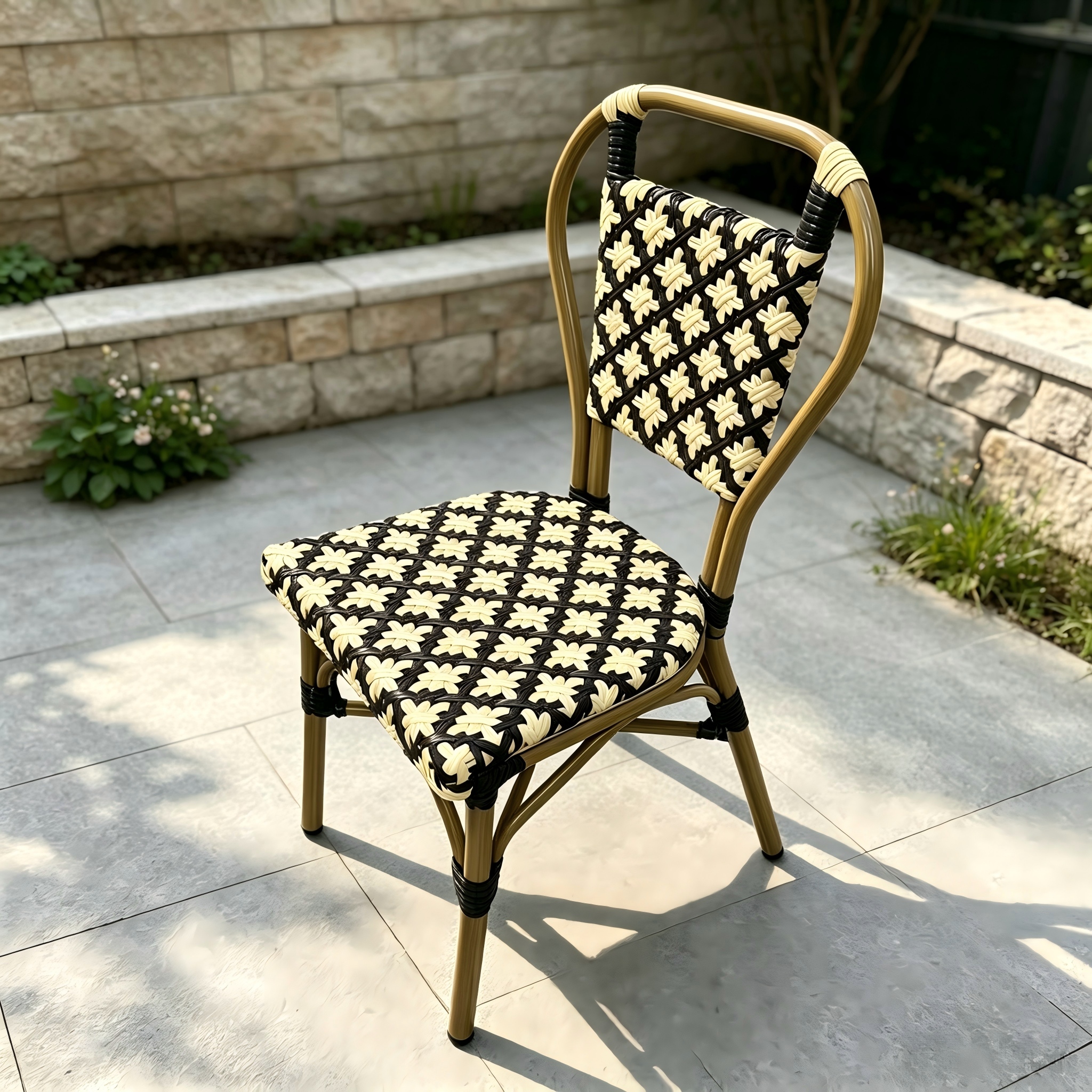 Minimalistisk Aluminium Spisestue Fruniture Hage PE Rattan Stol Uteplassstol for hotellrestaurant