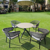 Muebles de comedor de jard&iacute;n con estilo, silla de comedor de cuerda con marco de aluminio y juego de mesa redonda para restaurante al aire libre