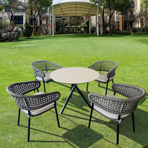 Cadeira de jantar elegante da corda do quadro de alum&iacute;nio da mob&iacute;lia de jantar do jardim com conjunto da mesa redonda para o restaurante exterior