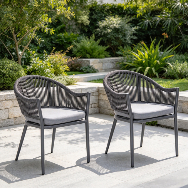 Simple Style Outdoor Dining Set of 2 Customized Aluminum Frame Dining Chairs Woven Rope Single Chair With Cushion For Home Restaurant