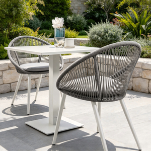 Minimalist Outdoor Dining Furniture Aluminum Frame Round Rope Weaving Aluminum Dining Chair For Hotel Resort