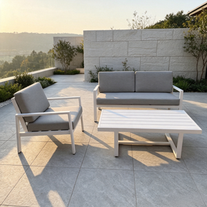 Nordic Style Outdoor Sofa Furniture Aluminum Frame Sofa Chair with Coffee Table Set All Weather Garden Sofa Set for Home Villa Courtyard