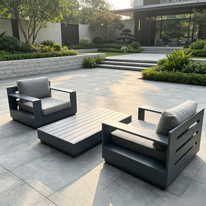 Minimalist Style Single Seat All Weather Aluminum Sofa Garden Leisure Sofa with Coffee Table Set for Home Courtyard