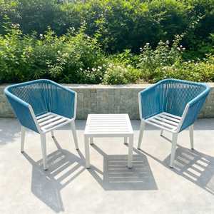 Minimalist Patio Furniture Aluminum Frame Blue Rope Chair And Coffee Table Set for Home Courtyard
