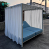Modern Outdoor Daybed Furniture Aluminum Frame Poolside Sunbed with White Curtain Water Resistant Lounge Bed for Villa Resort
