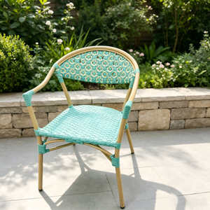 Simple Style Outdoor Aluminum Frame Light Green Woven PE Rattan Chair for Patio Restaurant