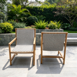 Garden Dining Chair Teak Wood Frame Garden Lounge Chair With Woven Rope