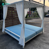 Modern Outdoor Daybed Furniture Aluminum Frame Poolside Sunbed with White Curtain Water Resistant Lounge Bed for Villa Resort