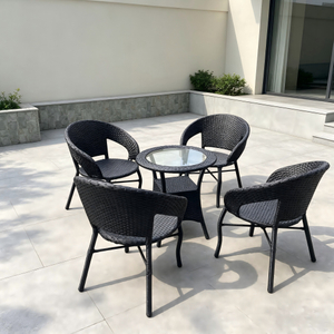 Outdoor Dining Furniture Rattan Dining Set Durable Aluminum Frame Dining Chair And Round Table for Courtyard