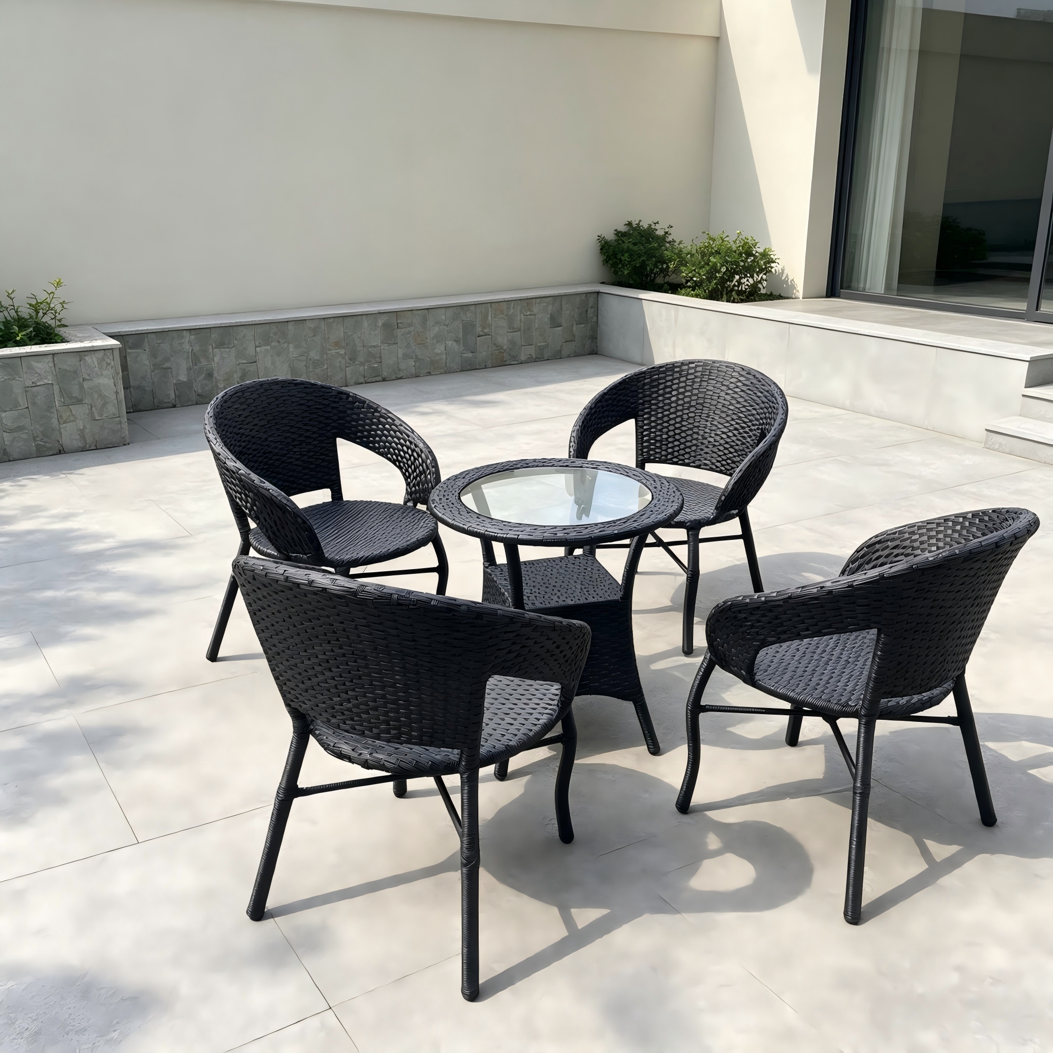 Outdoor Dining Furniture Rattan Dining Set Durable Aluminum Frame Dining Chair And Round Table for Courtyard