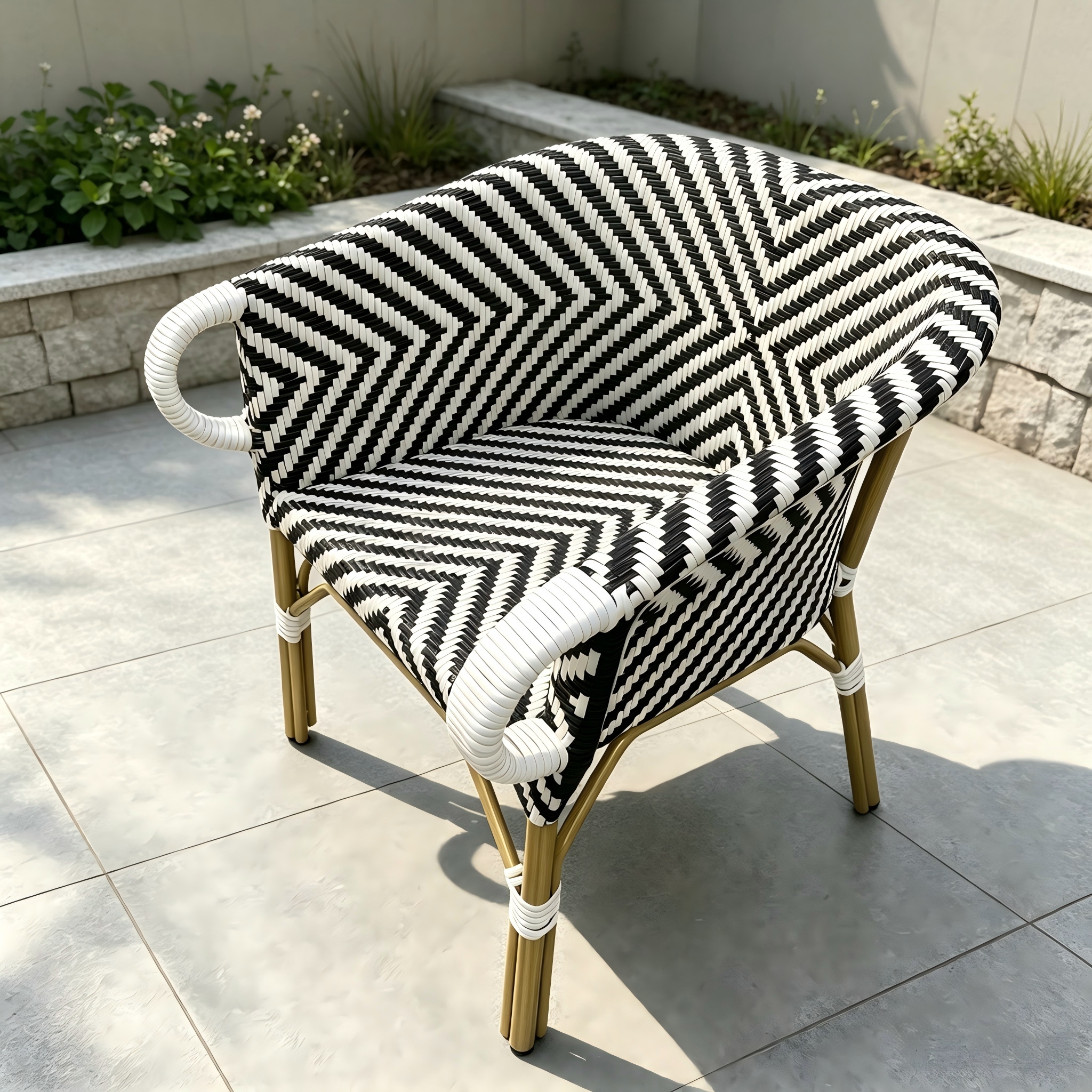 Mobilier de jardin ext&eacute;rieur cadre en aluminium canap&eacute; chaise noir et blanc corde tiss&eacute;e rotin canap&eacute; chaise