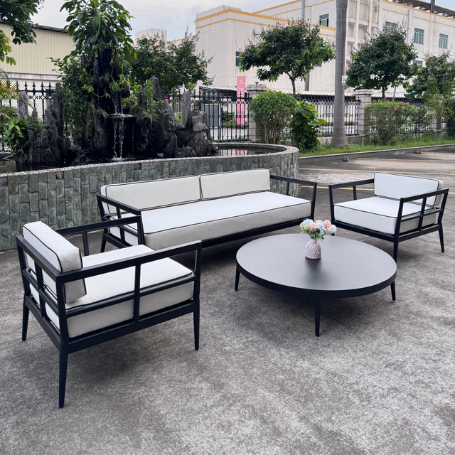 Contemporary Garden Furniture Quality Aluminum Frame Sofa Set All Weather Leisure Sofa Chair With Round Coffee Table For Home Villa