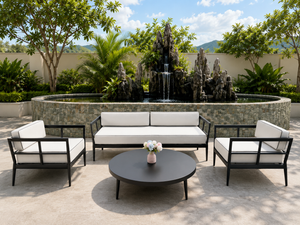 Contemporary Garden Furniture Quality Aluminum Frame Sofa Set All Weather Leisure Sofa Chair With Round Coffee Table For Home Villa