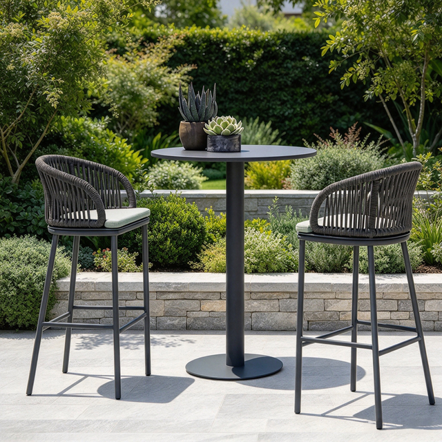 Hot Sale Outdoor Aluminum Frame Furniture Curve Shaped Black Rope Outdoor Bar Stool Chair For Hotel Patio